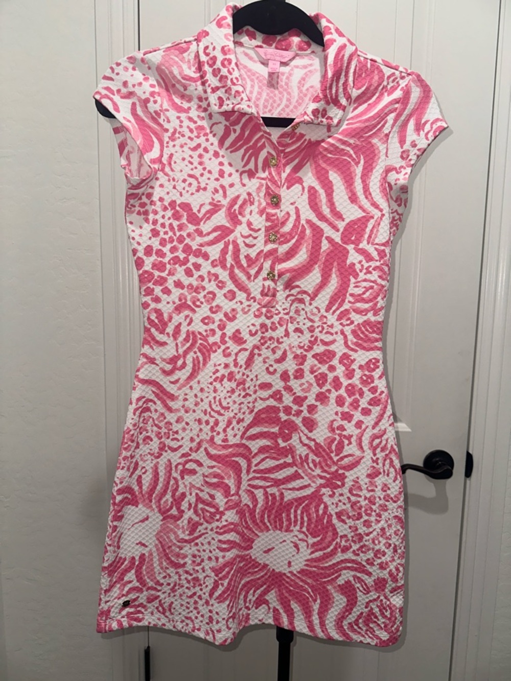 Lilly Pulitzer Pink White Rayna Cut Out Back Polo Mini Dress Capped Sleeve Sz XS - Picture 3 of 16